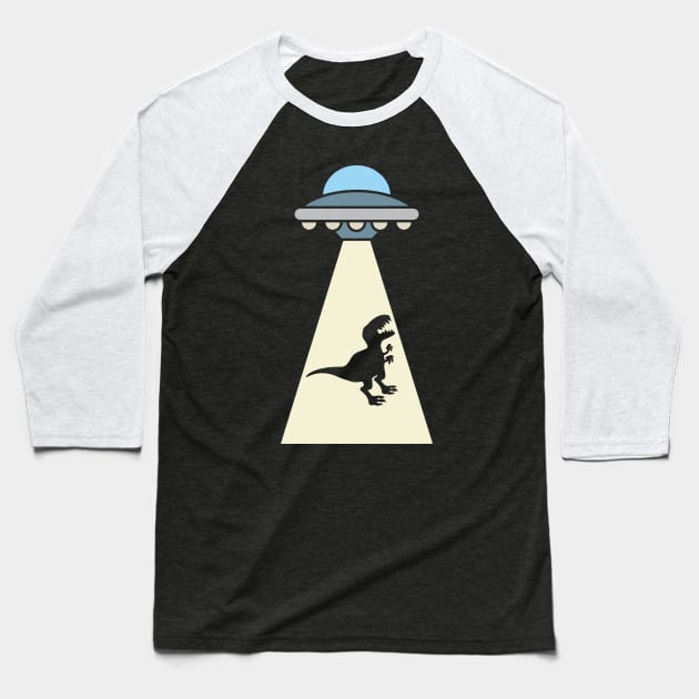 Funny Dinosaur UFO Alien Abduction Baseball T-Shirt by TwistedCharm